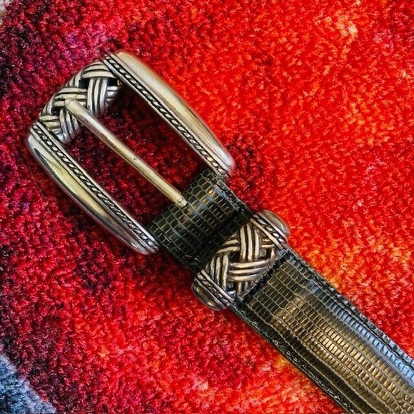 Brighton Womens Large Vintage Brown Green Leather Faux Lizard Skin Embossed Belt - Picture 6 of 13